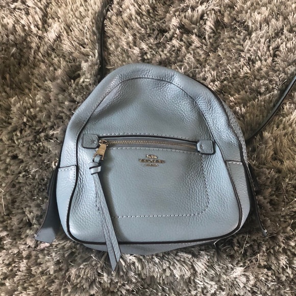 light blue coach backpack